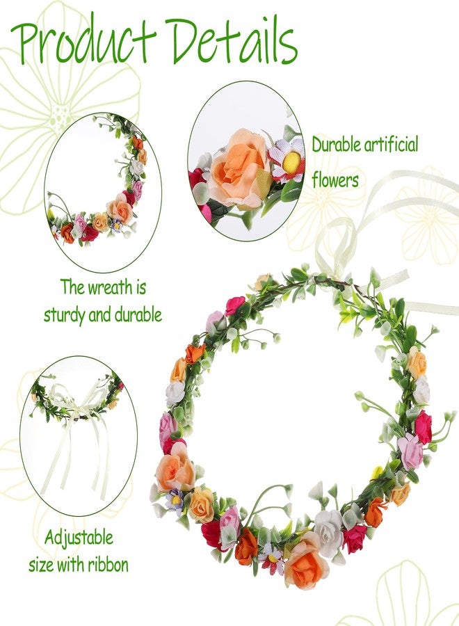 Aeaocvo Floral Crown for Women Girls, Orange Boho Floral Headpiece Autumn Garland Flower Headband for Festival Party Thanksgiving Day Weddings Photography - Image 2